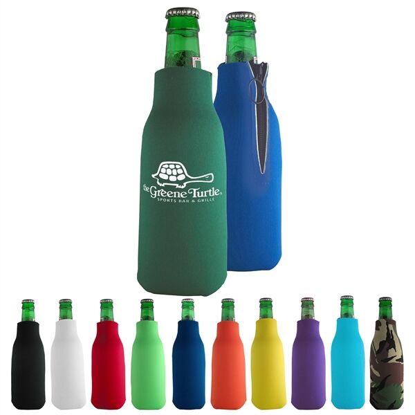 Bottle Koozie with Zipper and 3 Sided Imprint.