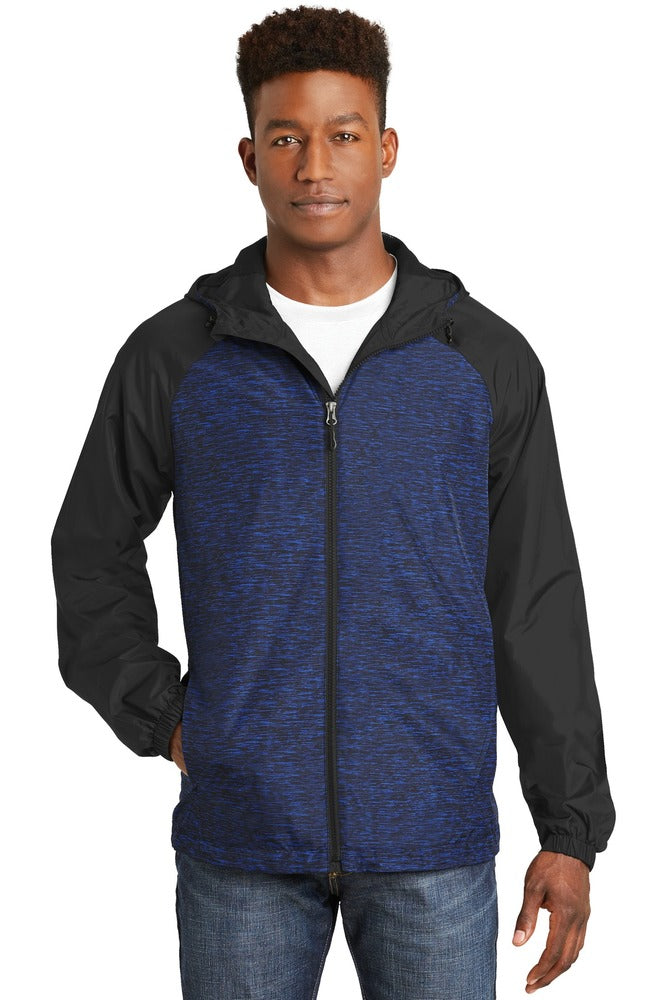 Sport-Tek JST40 Heather Colorblock Raglan Hooded Wind Jacket