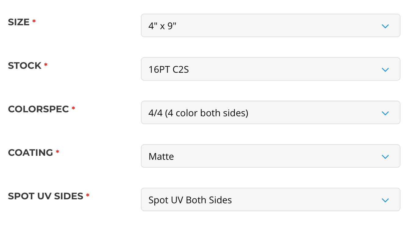 4" x 9" Rack Cards 16PT C2S Matte Spot UV Both Sides