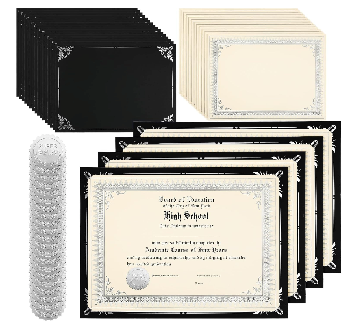 Single Silver Foil Award Certificate with Black Certificate Holder and Silver Foil Seal