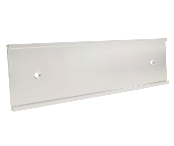 Satin silver metal nameplate bracket with two mounting holes