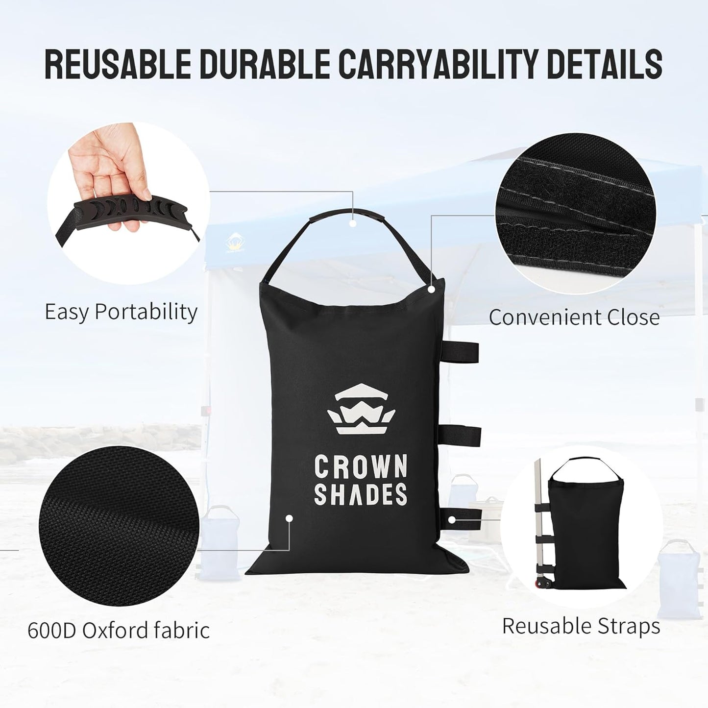 Tent Canopy Weight Sand Bags for Canopy Legs (120 LBS) 4 Empty sandbags