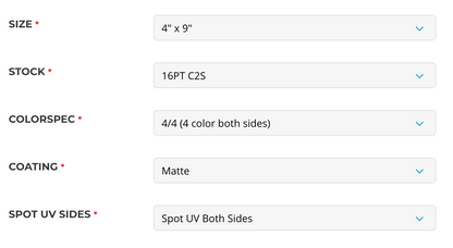 4" x 9" Rack Cards 16PT C2S Matte Spot UV Both Sides
