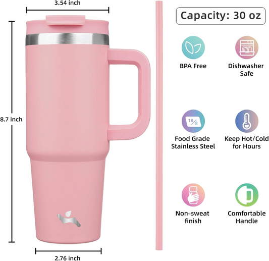30oz Tumbler with Handle with 2.5" Wide UV Laser or DTF image