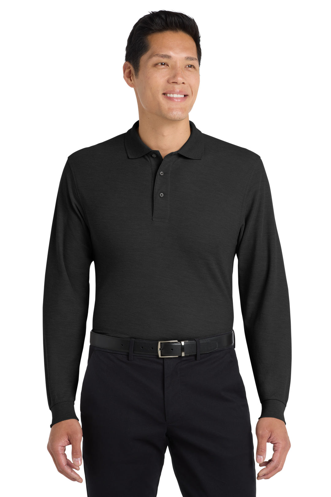 Port Authority K500LS Black long sleeve polo front