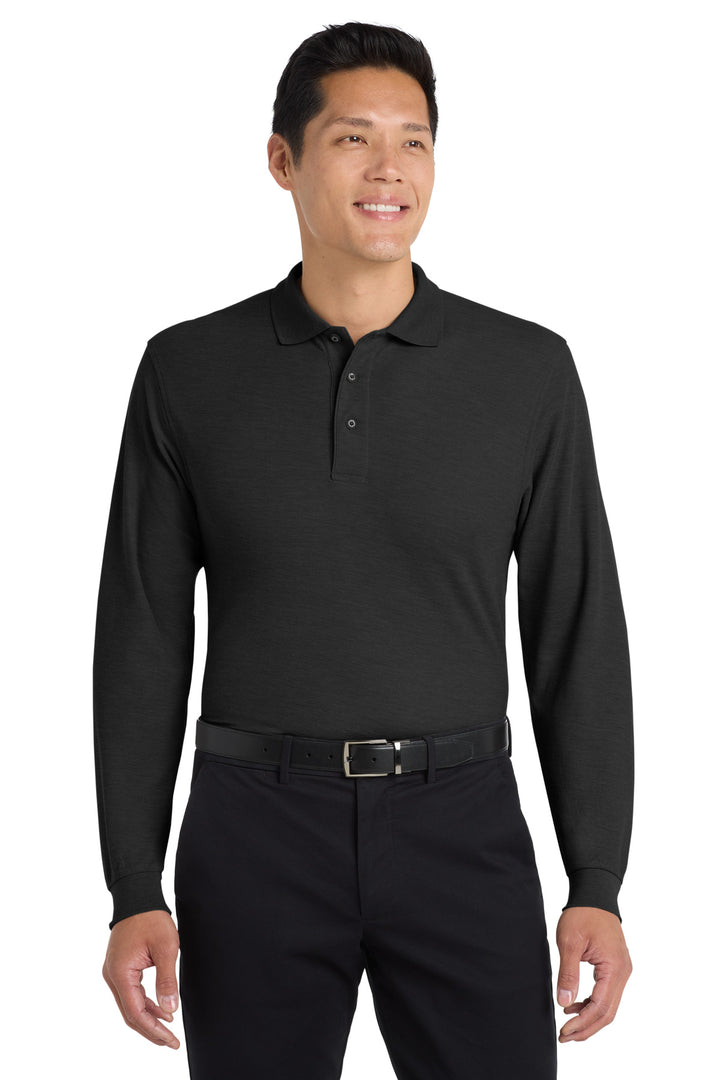 Port Authority K500LS Black long sleeve polo front