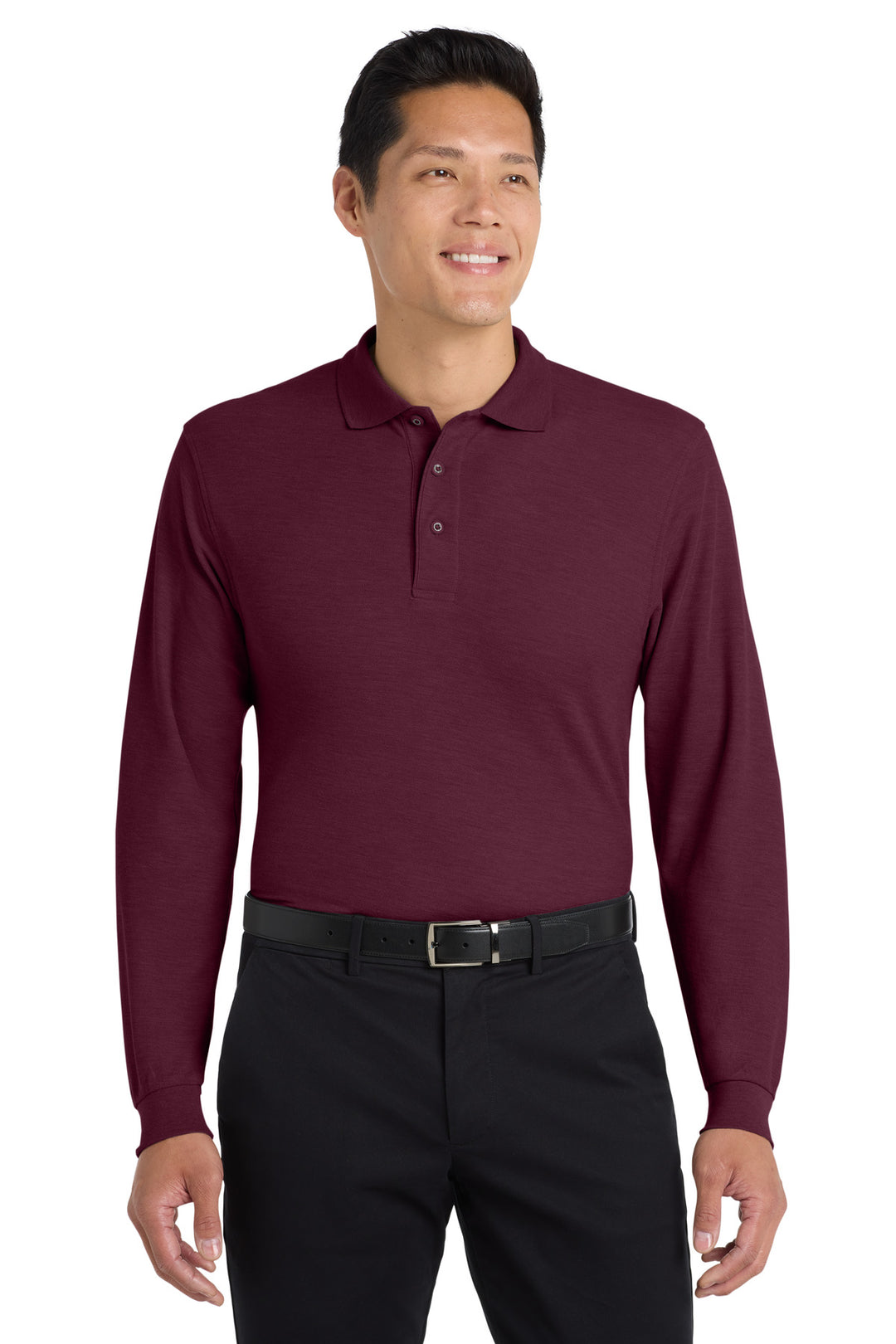 Port Authority K500LS Burgundy long sleeve polo front