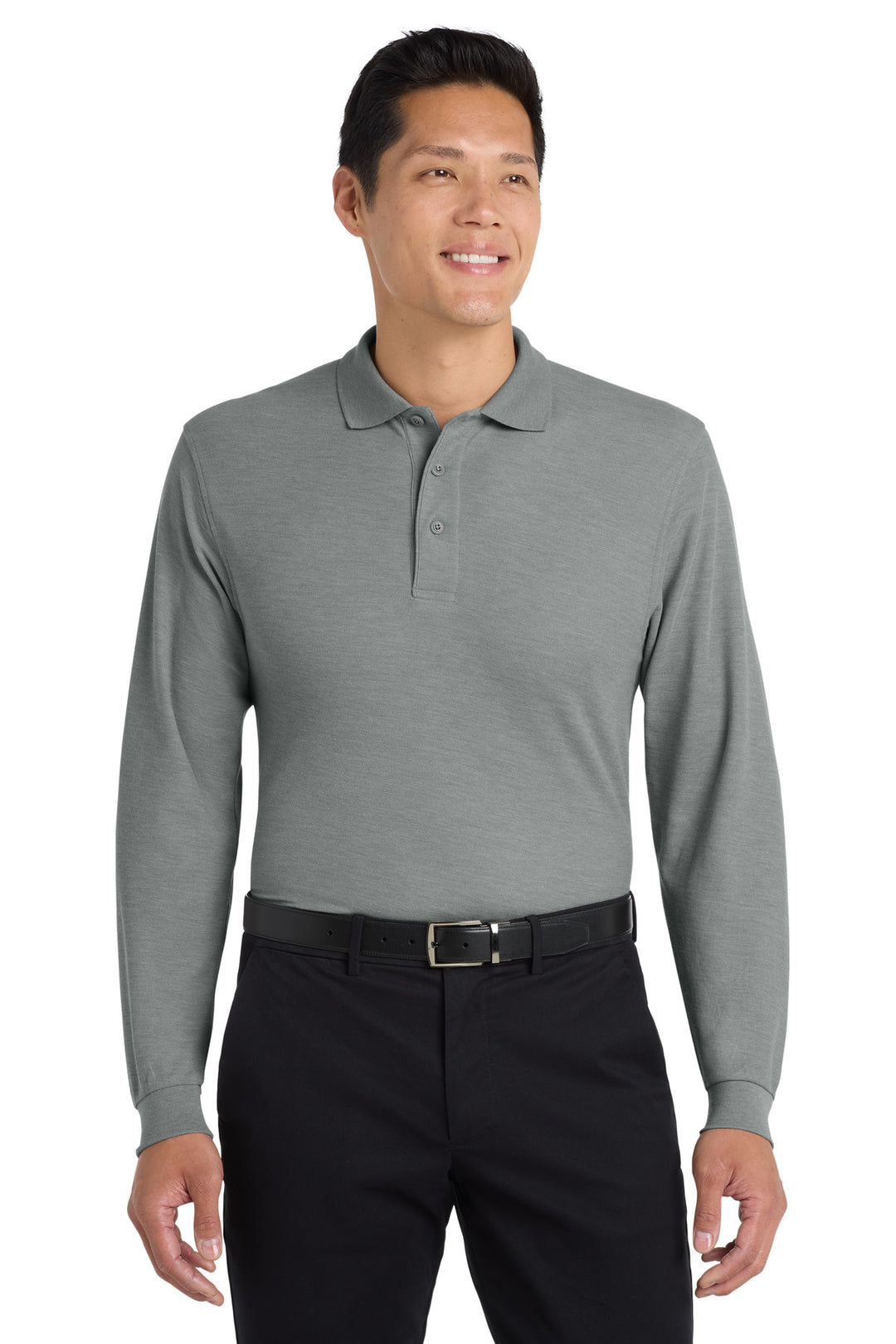 Port Authority K500LS Cool Grey long sleeve polo front