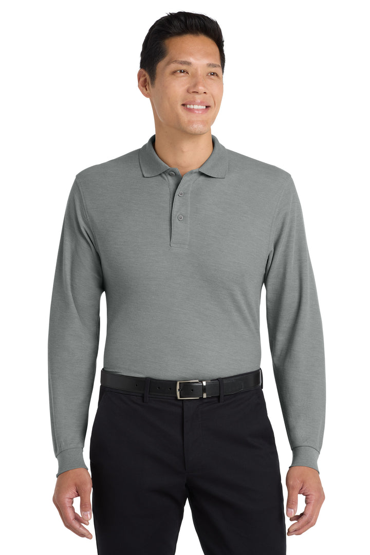 Port Authority K500LS Cool Grey long sleeve polo front