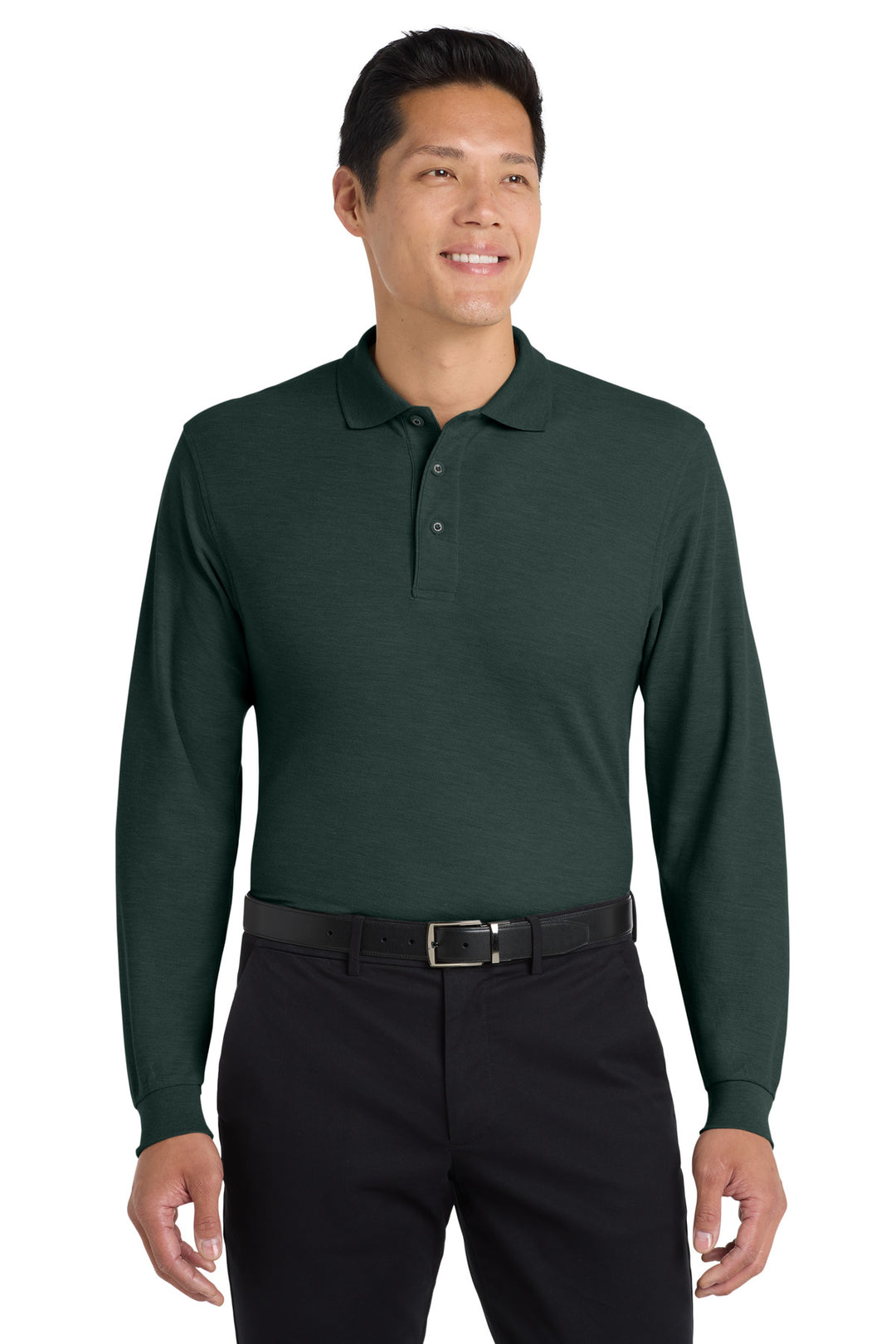 Port Authority K500LS Dark Green long sleeve polo front