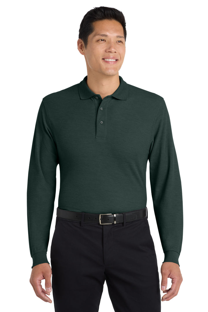 Port Authority K500LS Dark Green long sleeve polo front