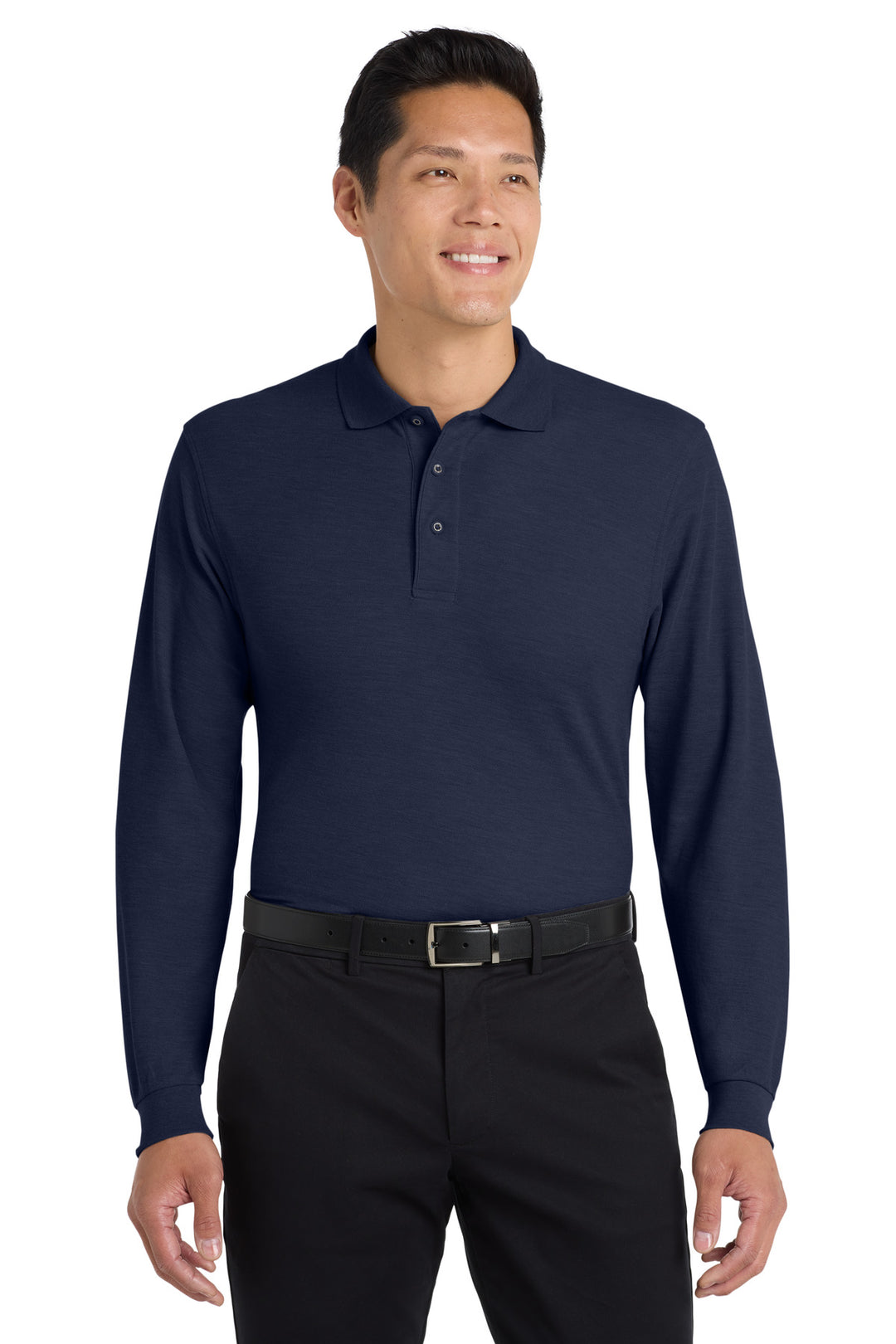 Port Authority K500LS Navy long sleeve polo front