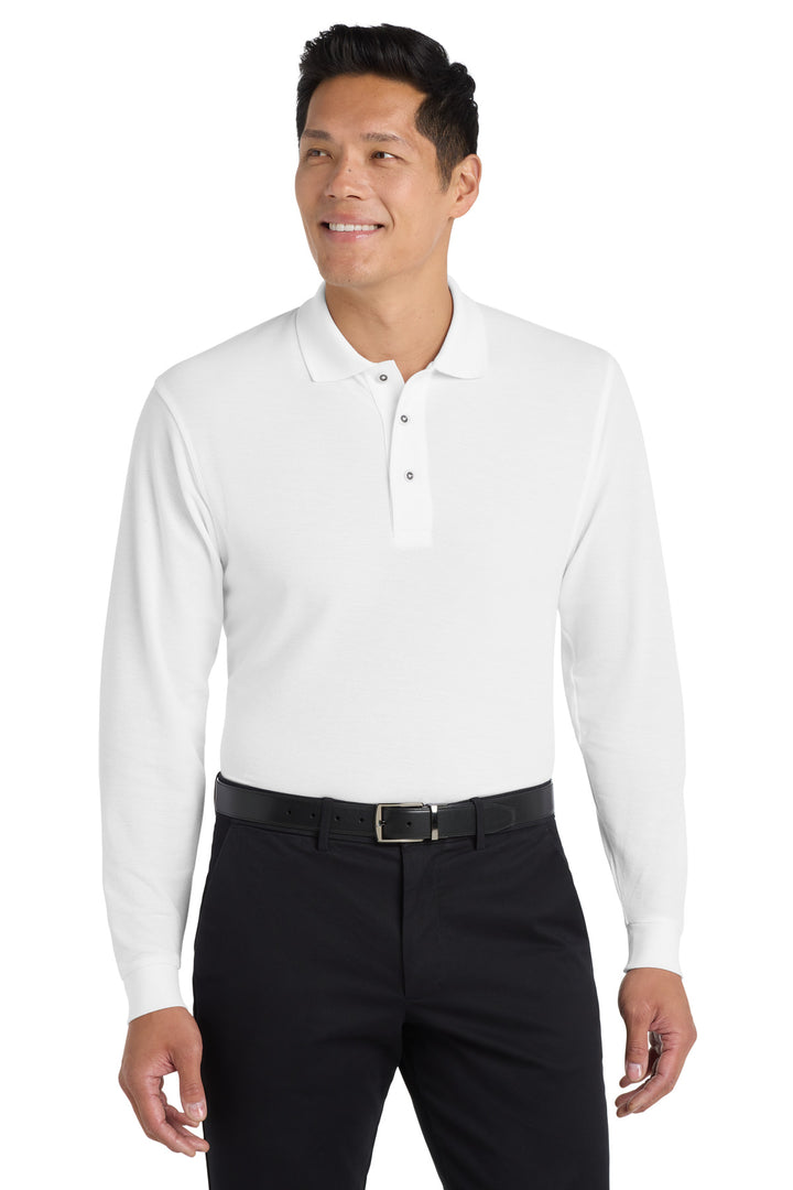 Port Authority K500LS White long sleeve polo front
