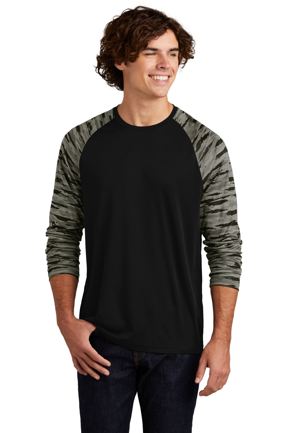 Sport-Tek ST376LS Drift Camo Colorblock Long Sleeve Tee