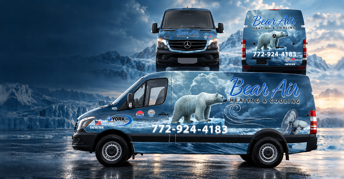 Bear Air vehicle wrap collage with extended arctic background on both sides