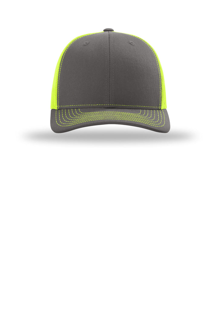 Richardson Trucker Cap 112 — Charcoal/ Neon Yellow — front