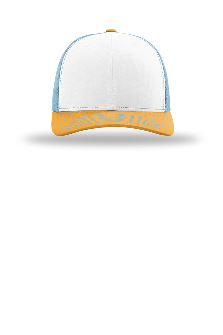 Richardson Trucker Cap 112 — White/ Columbia Blue/ Yellow — front