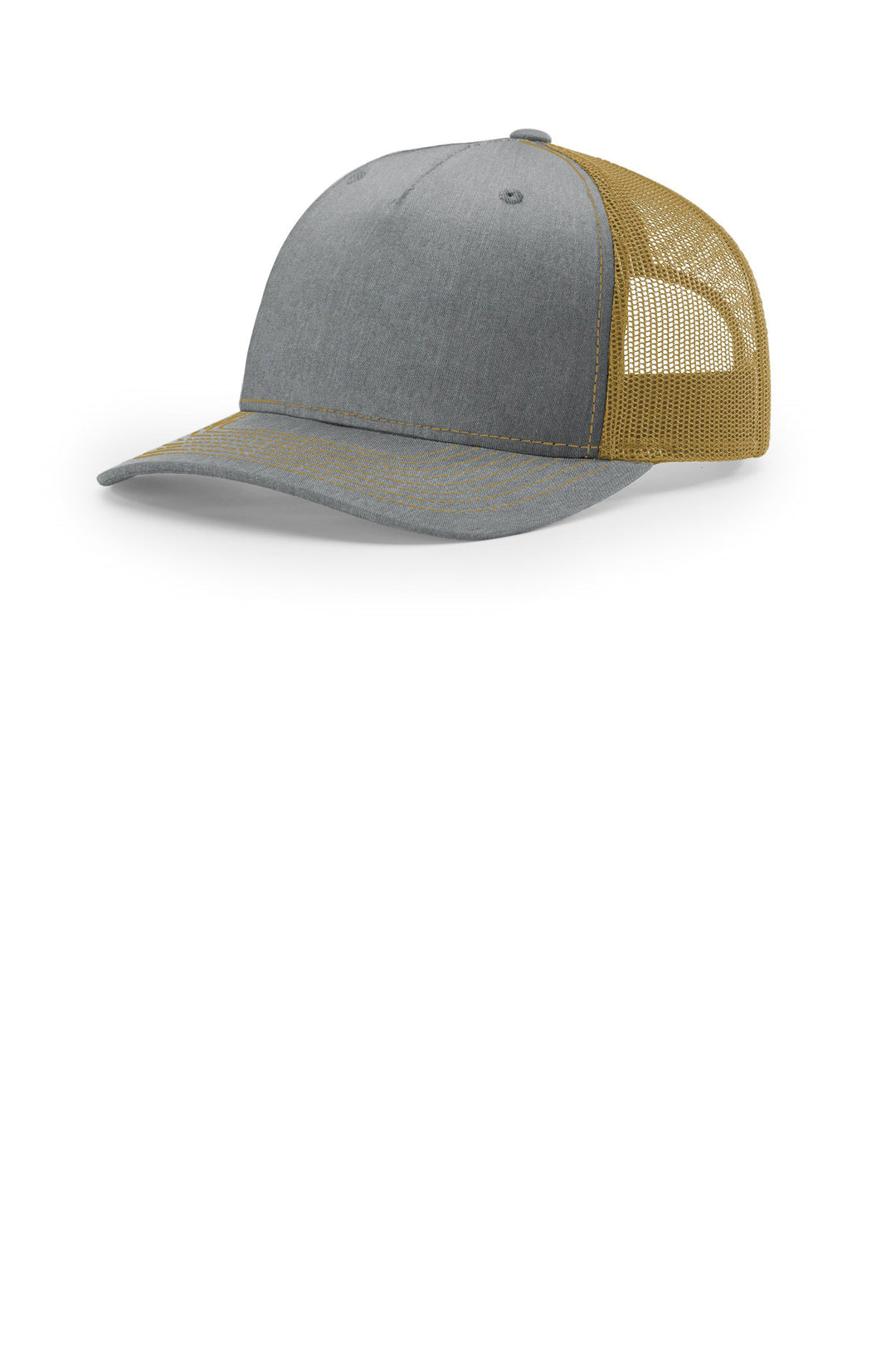 Richardson Five-Panel Trucker 112FP — Heather Grey/ Amber Gold — front