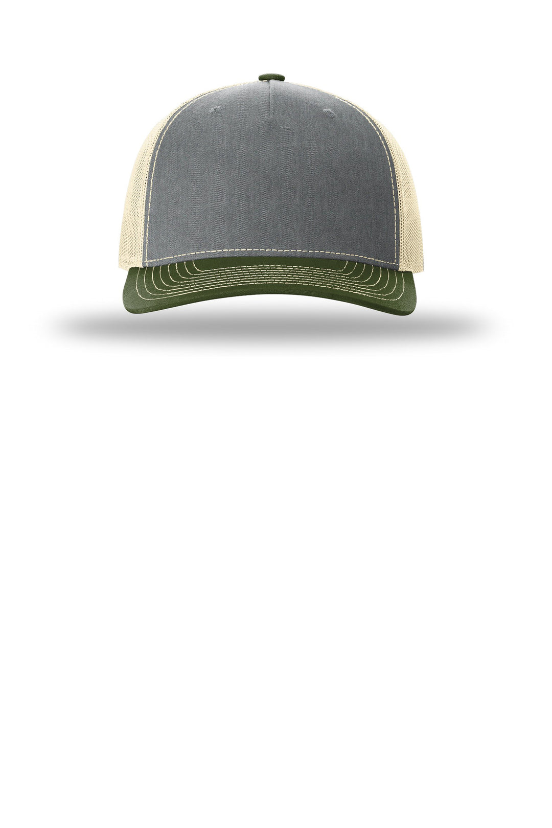 Richardson Five-Panel Trucker 112FP — Heather Grey/ Birch/ Army Olive — front