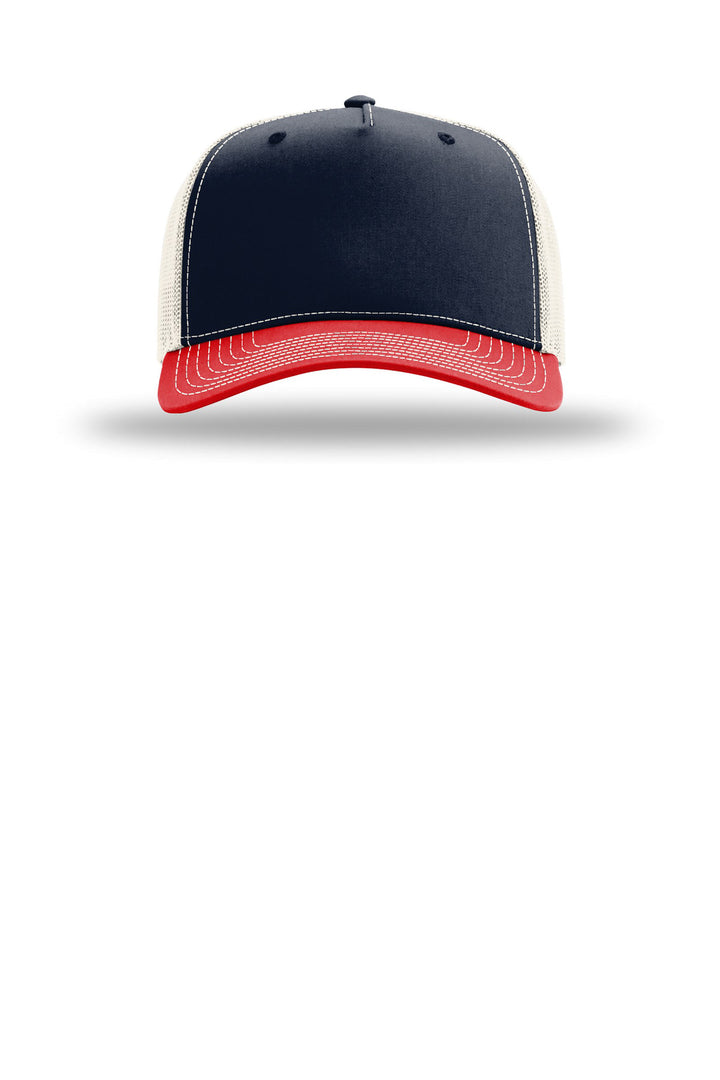 Richardson Five-Panel Champ Trucker 112FPC — Navy/ Birch/ Red — front