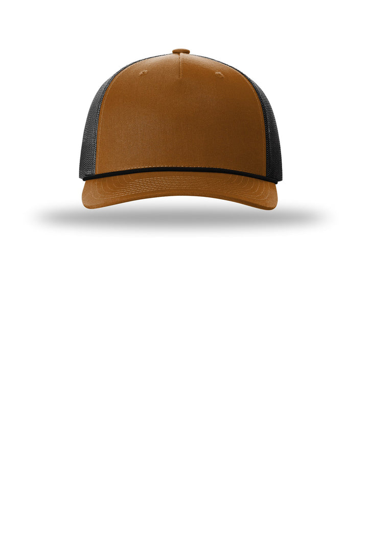 Richardson Five-Panel with Rope 112FPR — Caramel/ Black/ Black — front