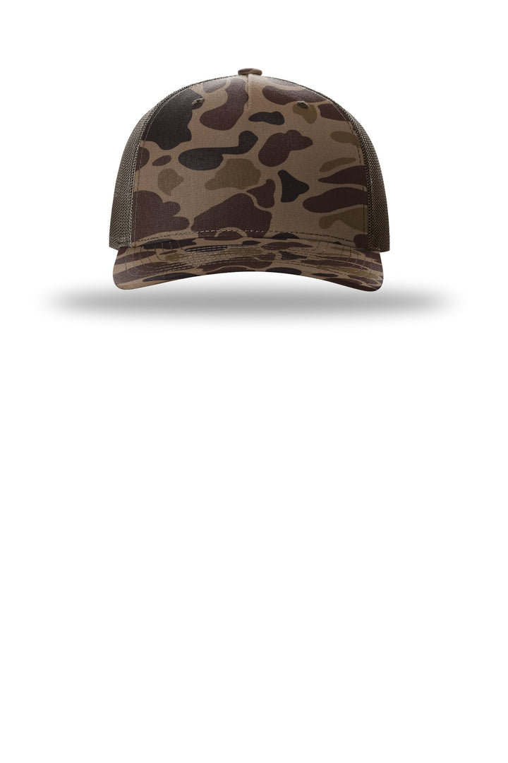 Richardson Printed Five-Panel Trucker 112PFP — Bark Duck Camo/ Brown — front