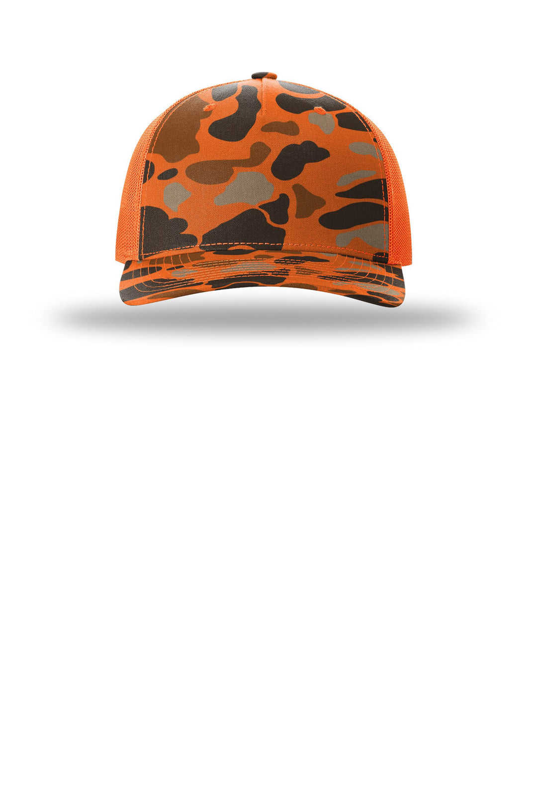 Richardson Printed Five-Panel Trucker 112PFP — Blaze Duck Camo/ Blaze — front