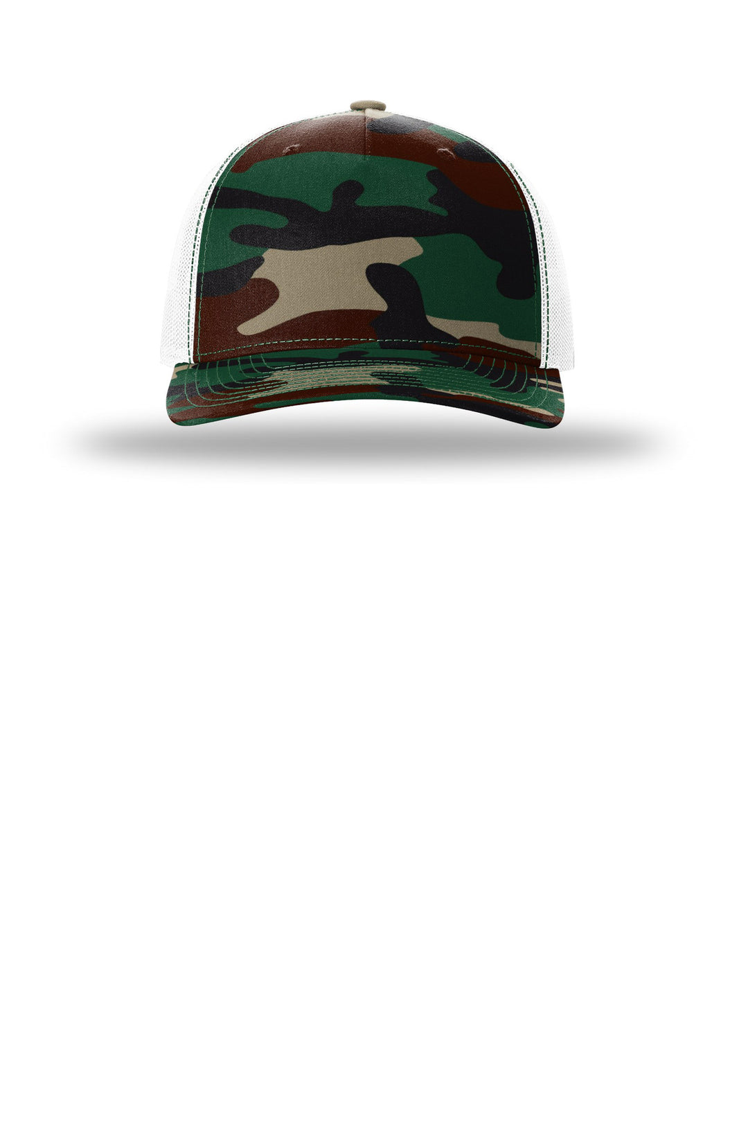 Richardson Printed Five-Panel Trucker 112PFP — Green Camo/ White — front