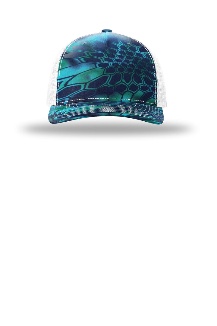 Richardson Printed Five-Panel Trucker 112PFP — Kryptek Pontus/ White — front
