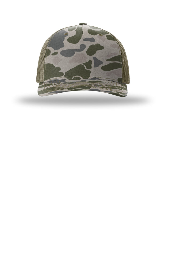 Richardson Printed Five-Panel Trucker 112PFP — Marsh Duck Camo/ Loden — front