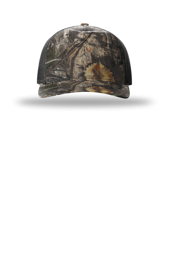 Richardson Printed Five-Panel Trucker 112PFP — Mossy Oak Country DNA/ Black — front