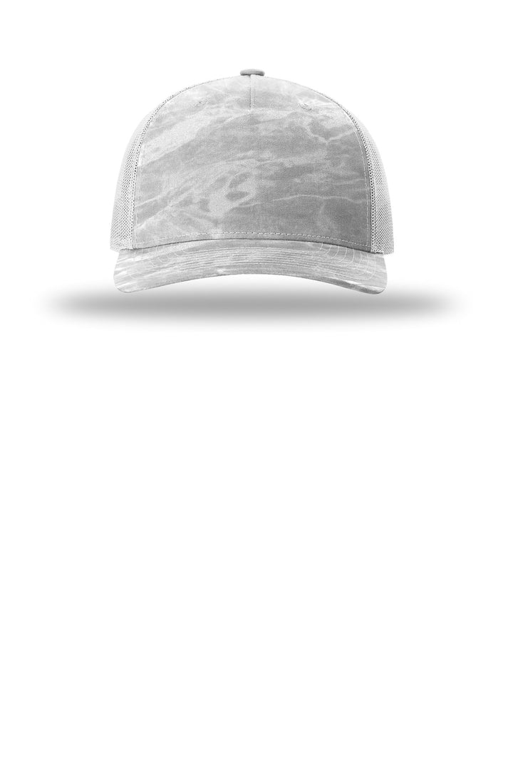 Richardson Printed Five-Panel Trucker 112PFP — Mossy Oak Elements Bonefish/ Light Grey — front