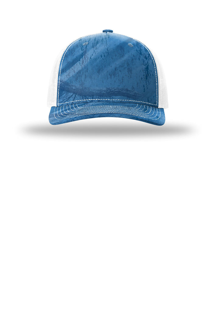 Richardson Printed Five-Panel Trucker 112PFP — Realtree Fishing Light Blue/ White — front