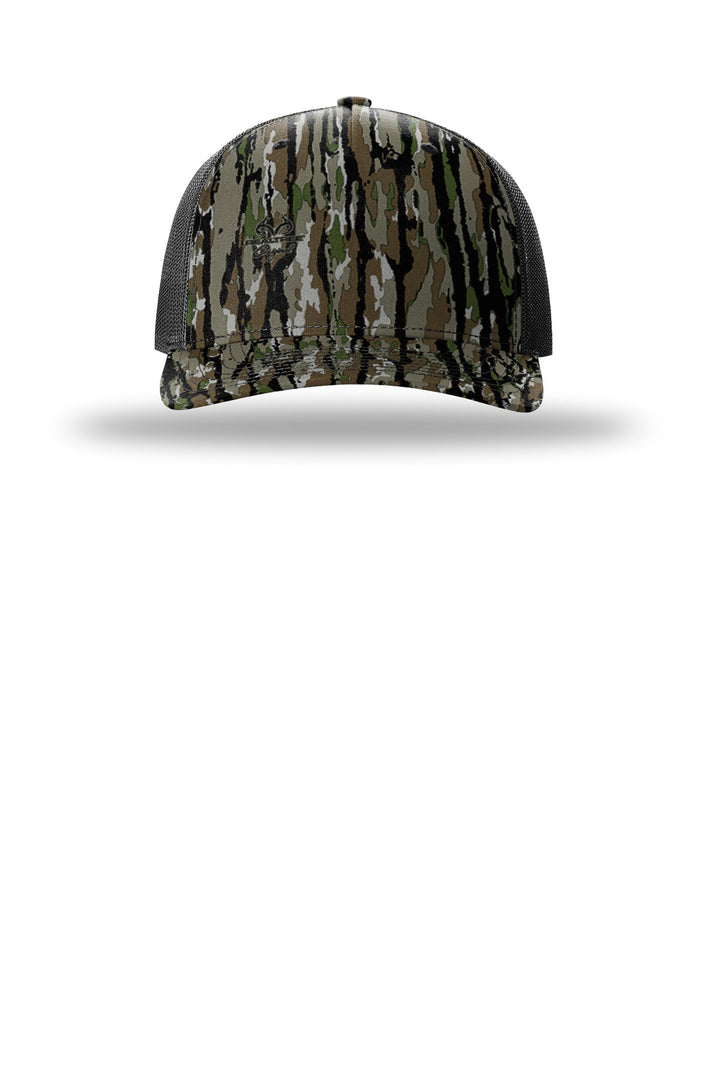 Richardson Printed Five-Panel Trucker 112PFP — Realtree Original/ Black — front