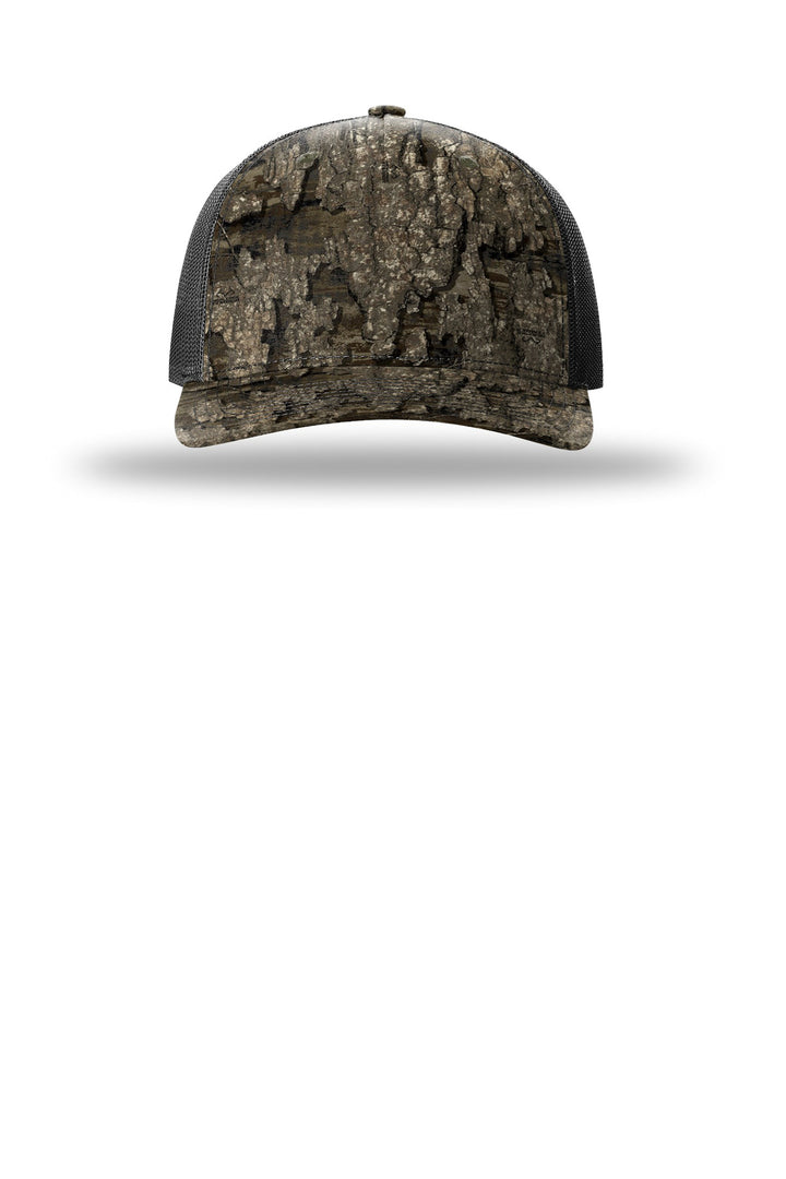 Richardson Printed Five-Panel Trucker 112PFP — Realtree Timber/ Black — front