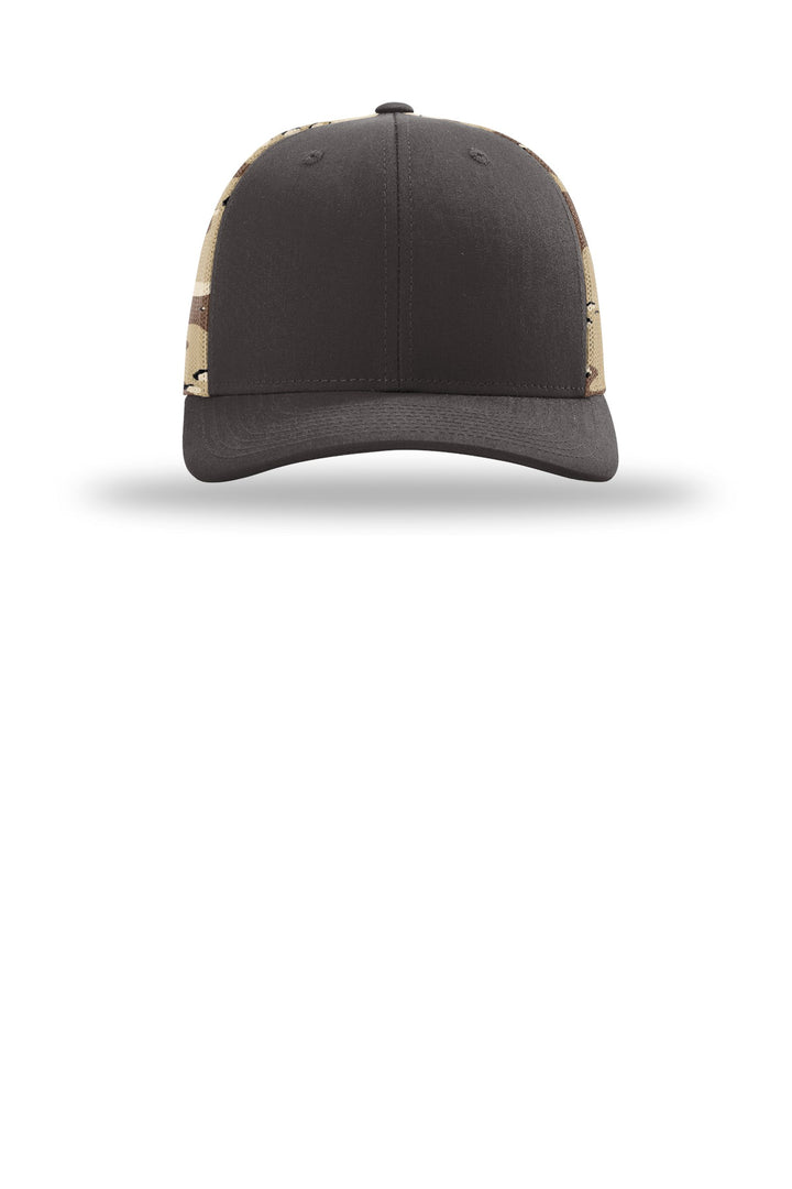 Richardson Printed Mesh Trucker 112PM — Brown/ Desert Camo — front