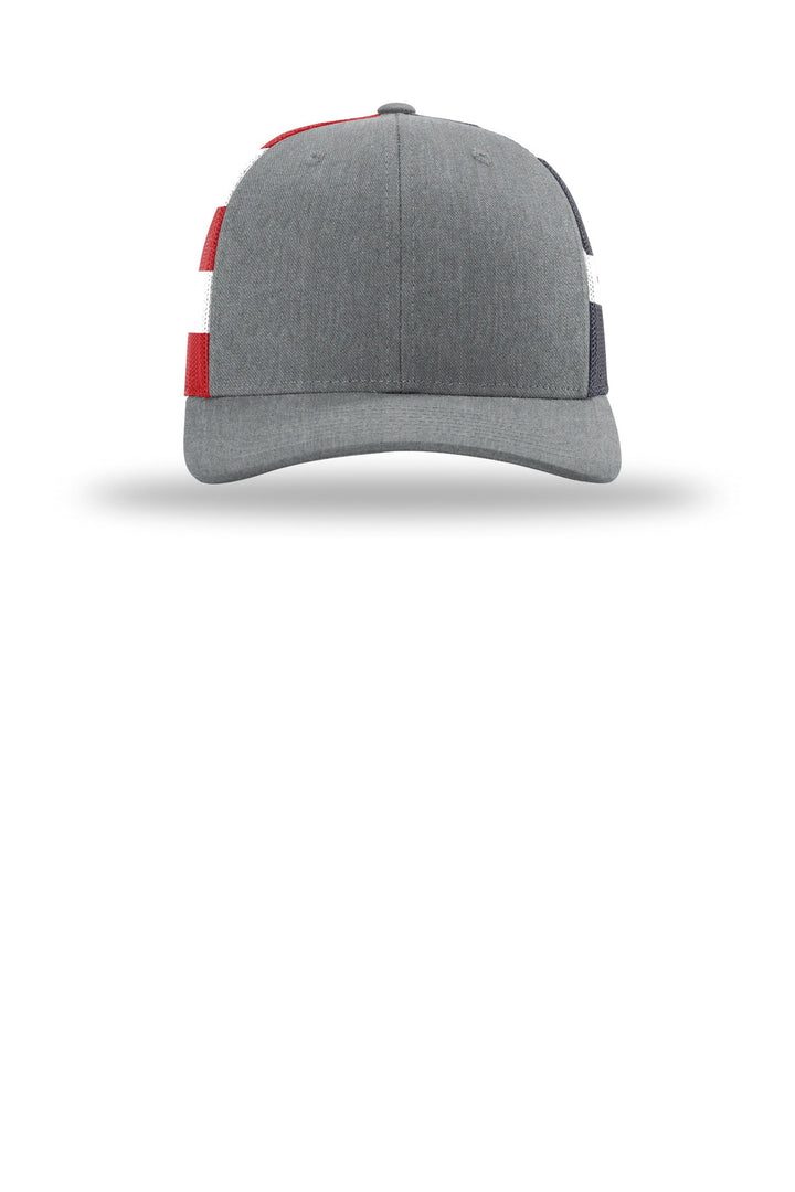 Richardson Printed Mesh Trucker 112PM — Heather Grey/ Stars Stripes — front