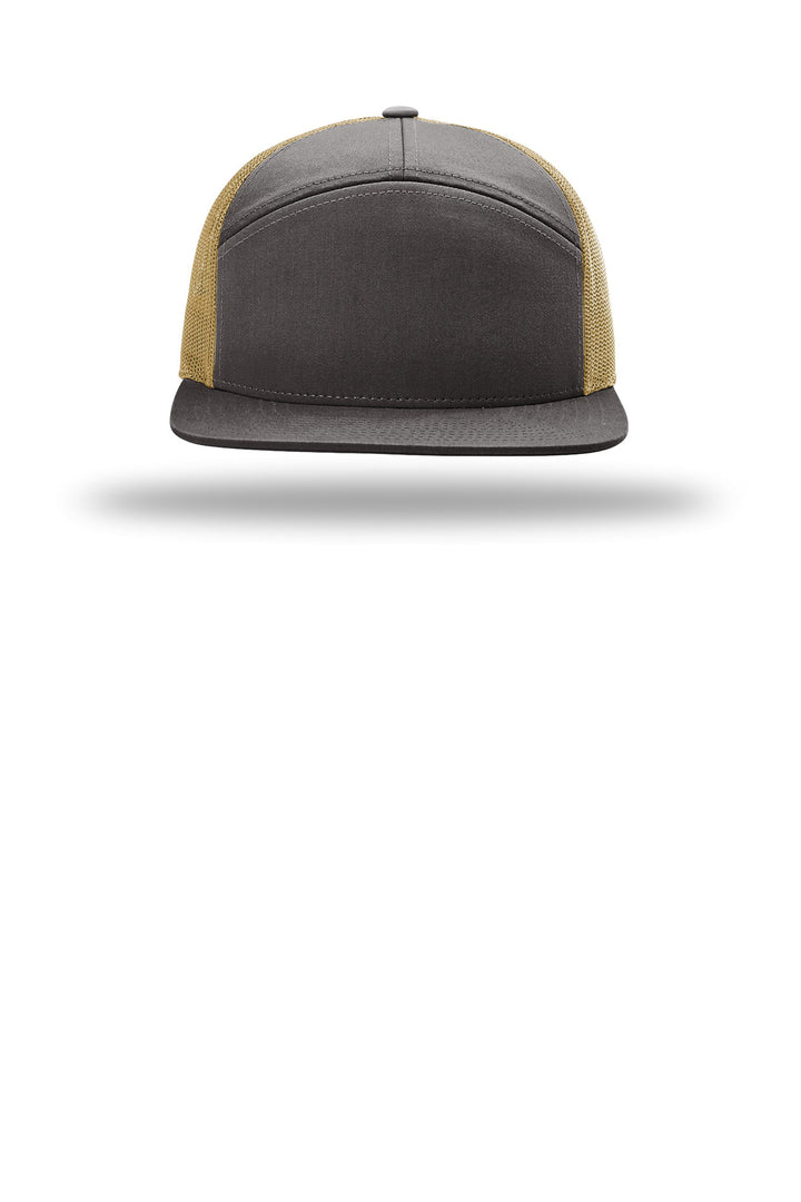 Richardson 7-Panel Trucker 168 — Charcoal/ Old Gold — front