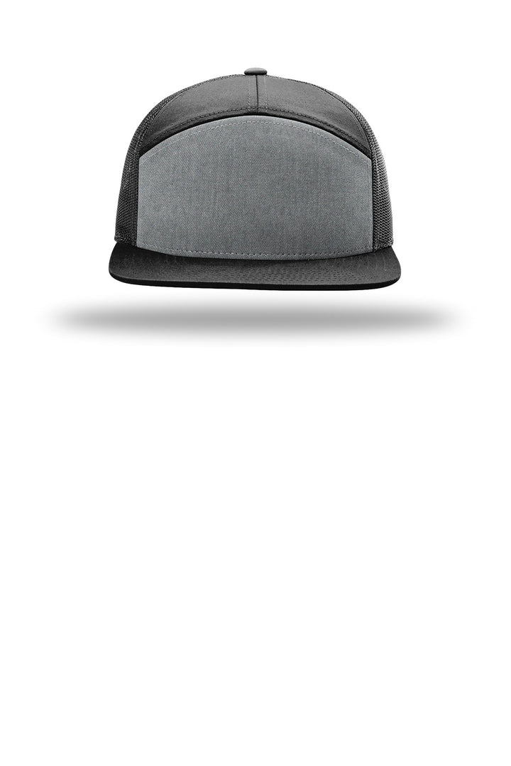 Richardson 7-Panel Trucker 168 — Heather Grey/ Black/ Black — front