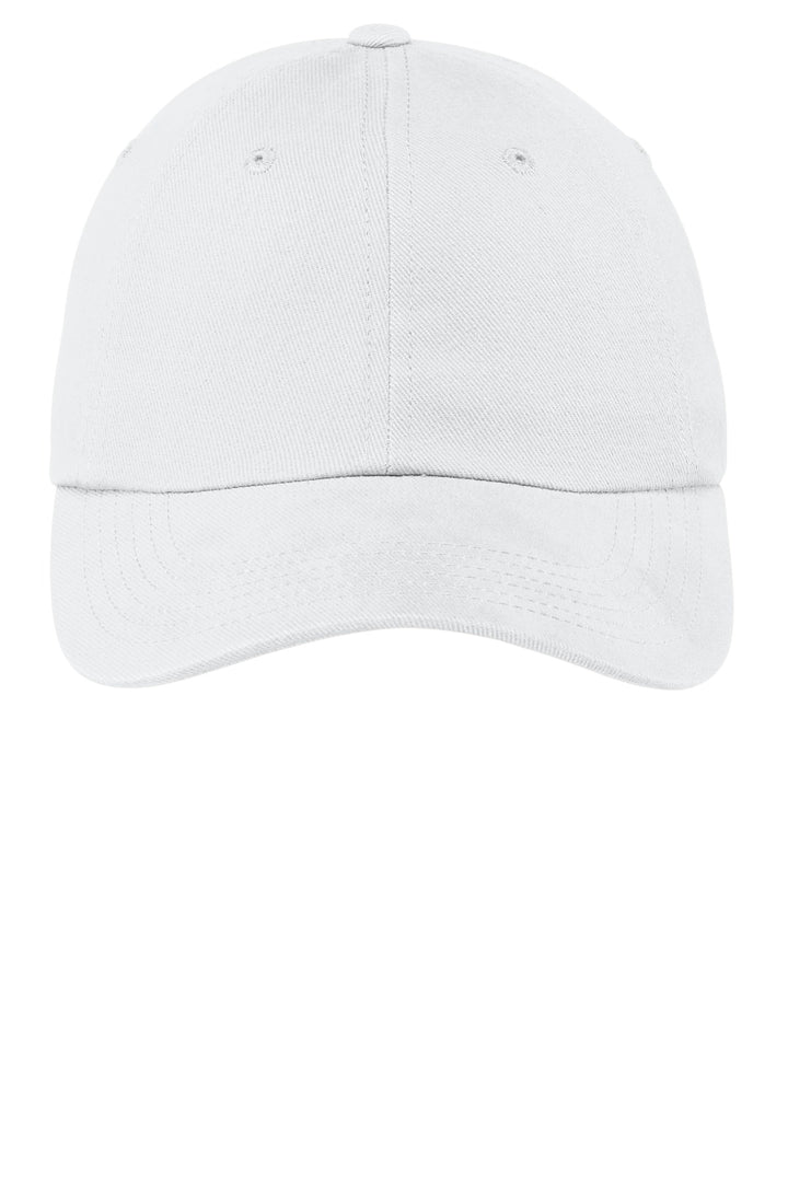 Port Authority Unstructured Brushed Twill Cap.  BTU — White — front