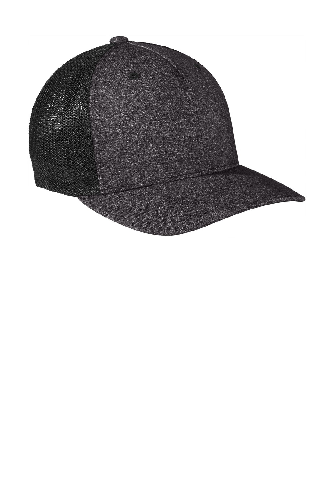 Port Authority  Flexfit  Melange Mesh Back Trucker Cap C302 — Black/ Dark Charcoal Heather — front