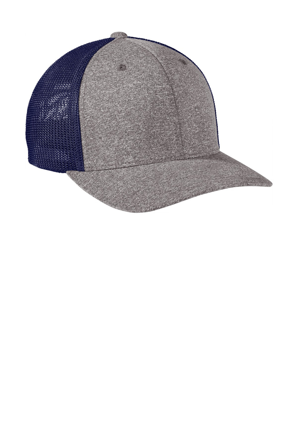 Port Authority  Flexfit  Melange Mesh Back Trucker Cap C302 — True Navy/ Grey Heather — front