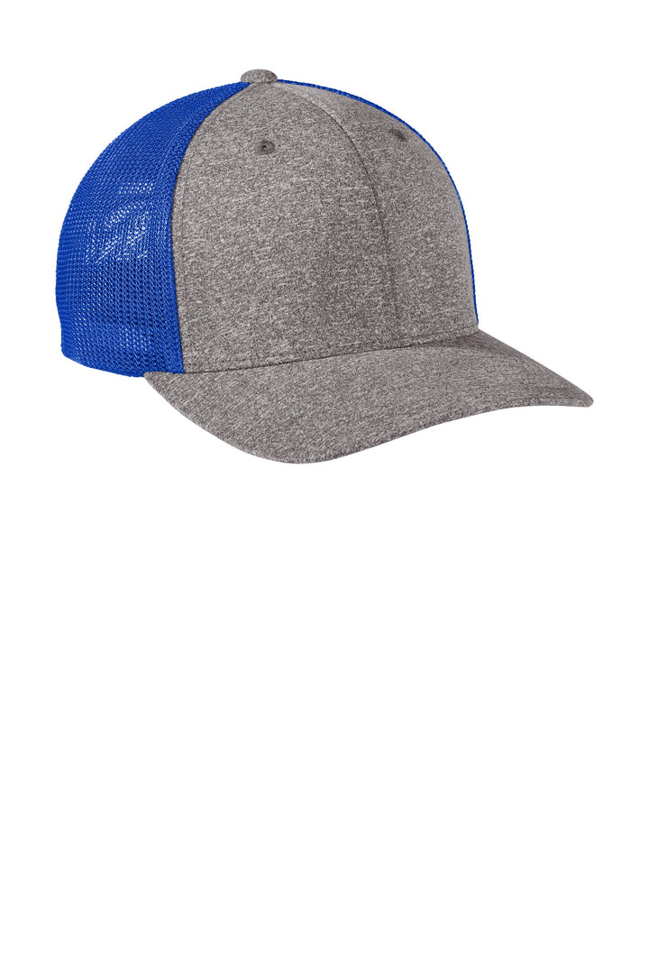 Port Authority  Flexfit  Melange Mesh Back Trucker Cap C302 — True Royal/ Grey Heather — front