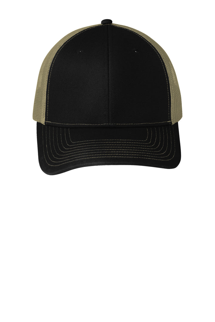 Port Authority Snapback Trucker Cap. C402 — Black/ Tan — front