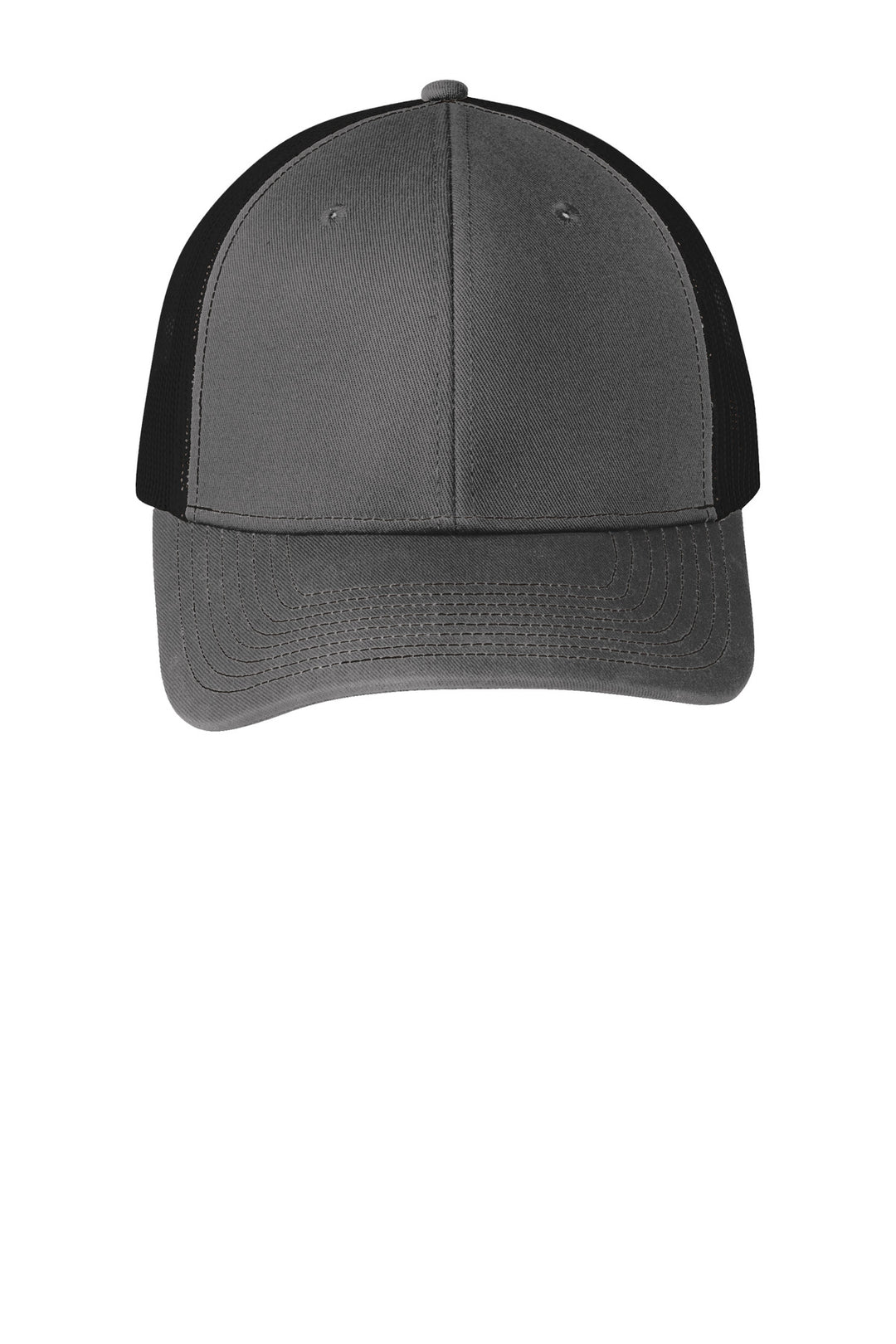 Port Authority Snapback Trucker Cap. C402 — Grey Steel/ Black — front
