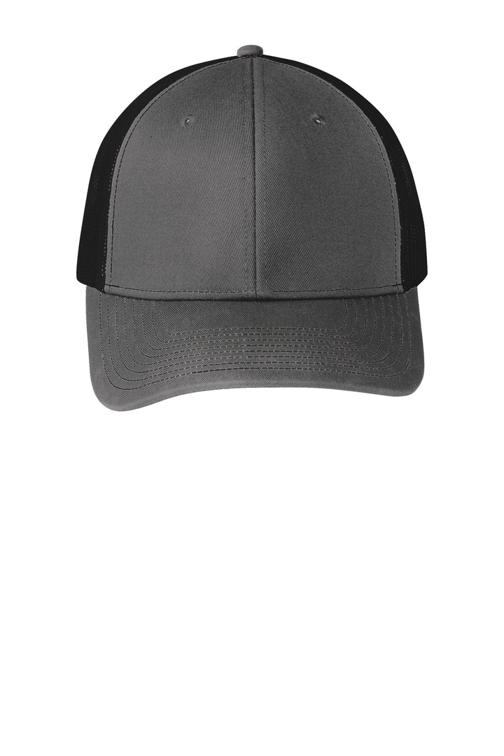 Port Authority Snapback Trucker Cap. C402 — Grey Steel/ Black — front