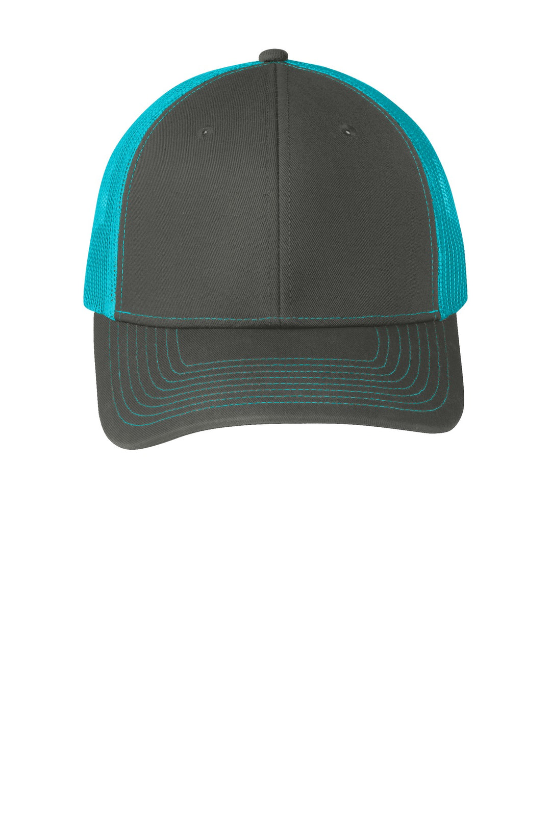 Port Authority Snapback Trucker Cap. C402 — Grey Steel/ Neon Blue — front