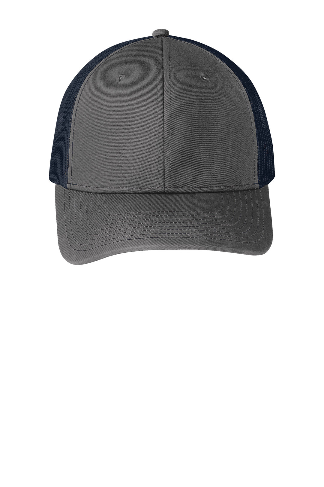 Port Authority Snapback Trucker Cap. C402 — Grey Steel/ True Navy — front