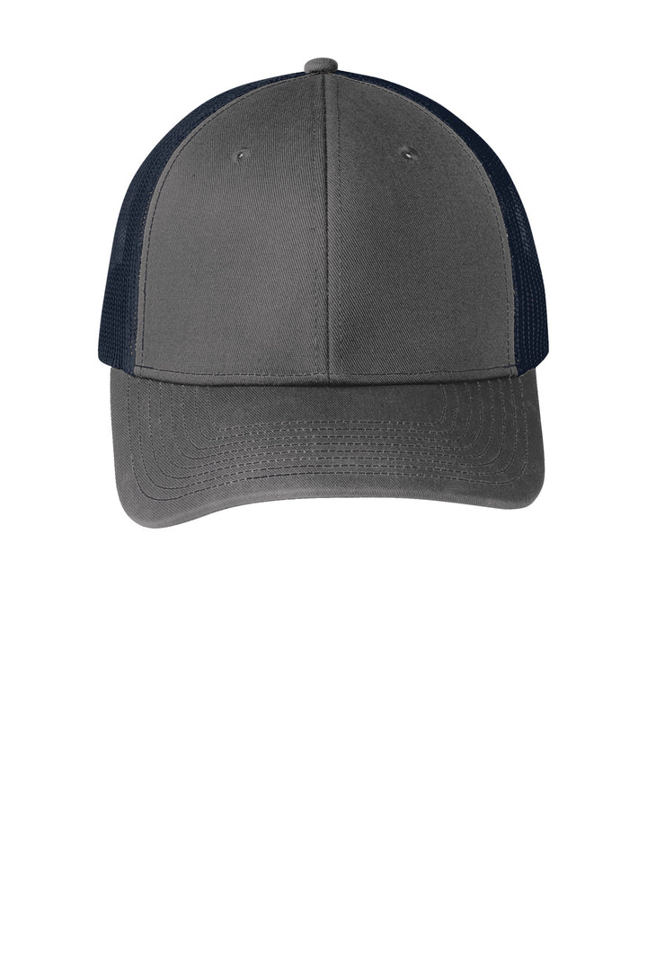 Port Authority Snapback Trucker Cap. C402 — Grey Steel/ True Navy — front
