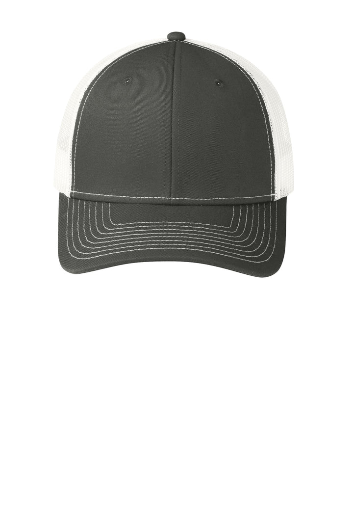 Port Authority Snapback Trucker Cap. C402 — Grey Steel/ White — front